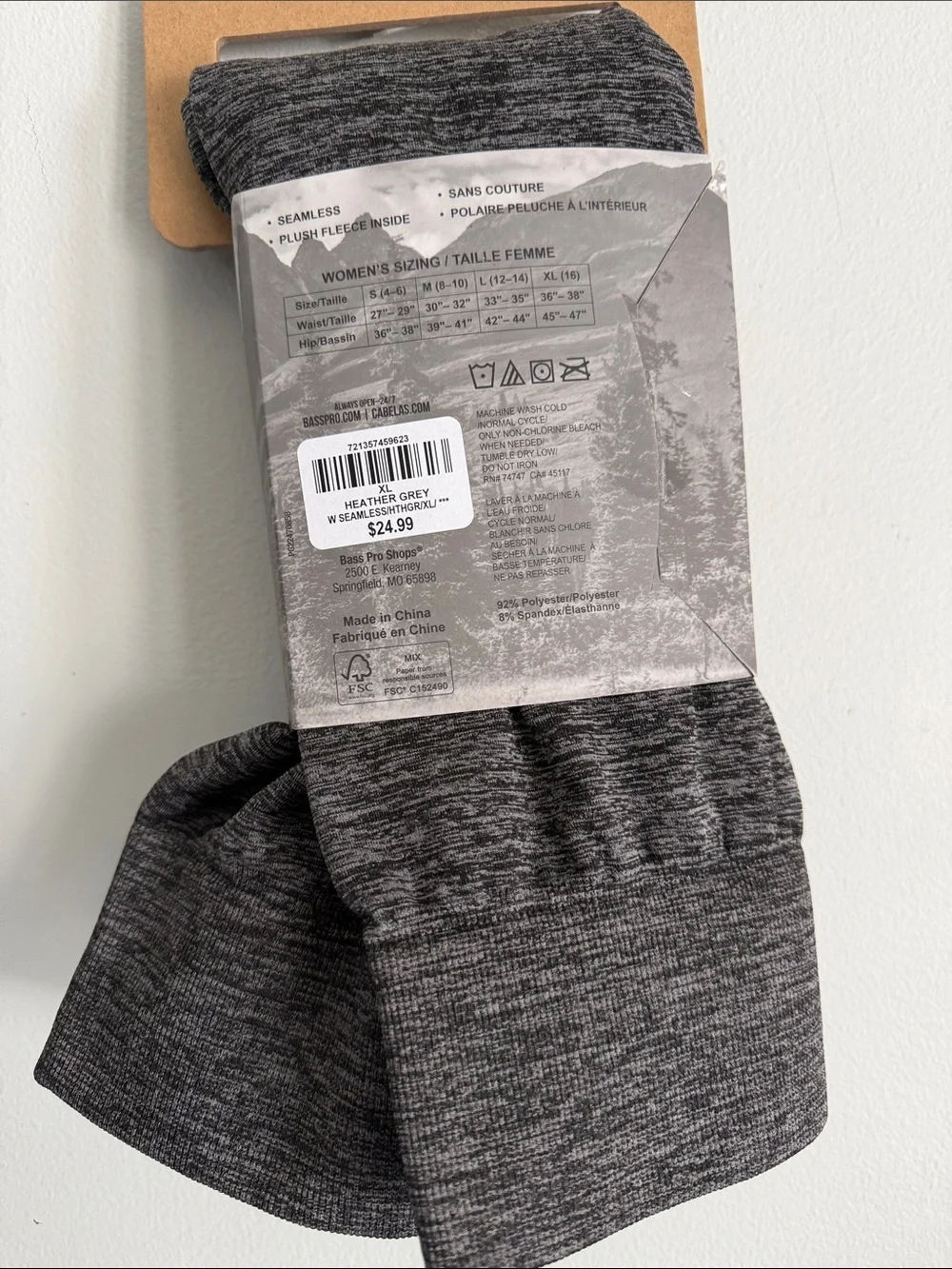 Fleece-Lined Seamless Base Layer Leggings - Charcoal Heather (XL)